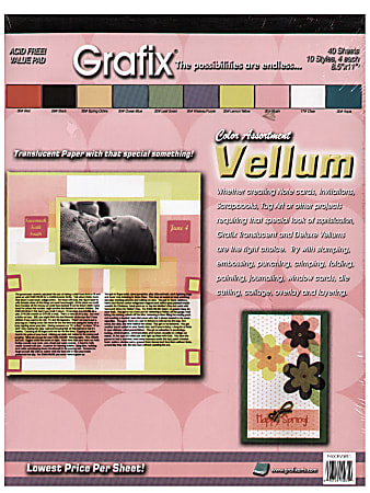 Grafix Translucent Vellum, 8 1/2" x 11", Assorted, Pack Of 40 Sheets