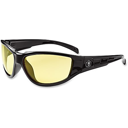 Ergodyne Njord Yellow Lens Safety Glasses - Durable, Flexible, Scratch Resistant - Ultraviolet Protection - Polycarbonate Lens, Nylon Frame, Polycarbonate Temple - Black - 1 Each