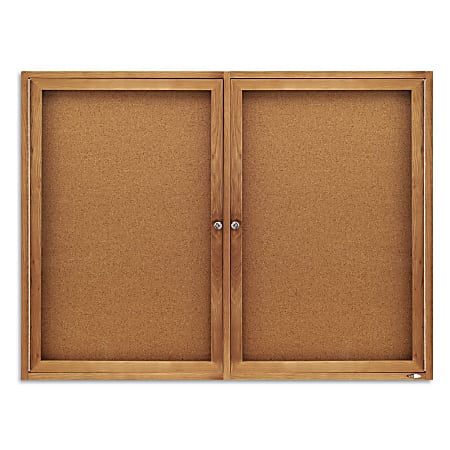 Quartet® Classic Enclosed Cork Bulletin Board, 48" x 36", Wood Frame With Brown Finish