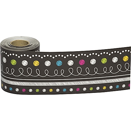 Teacher Created Resources Straight Rolled Border Trim - Chalkboard Brights - 3" Width x 600" Length - Multicolor - 1 Roll
