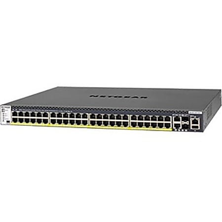 Netgear M4300 48x1G PoE+ Stackable Managed Switch with 2x10GBASE-T and 2xSFP+ (1;000W PSU) - 50 Ports - Manageable - 10 Gigabit Ethernet, Gigabit Ethernet - 10GBase-T, 10GBase-X, 1000Base-T - 3 Layer Supported - Modular - Power Supply