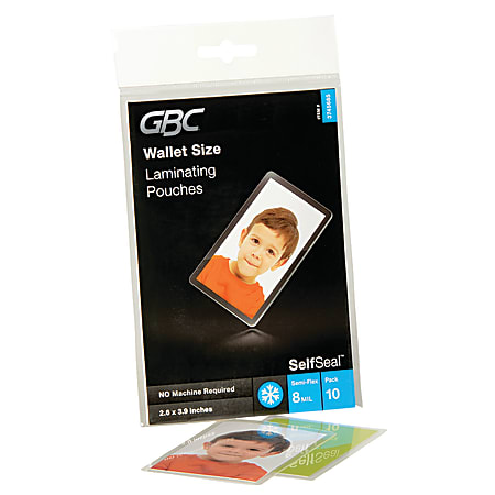 GBC® SelfSeal™ Laminating Sheets, Card, 3.88" x 2.38", Pack Of 10