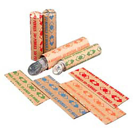PM Color-coded Flat Coin Wrappers - 1000 Wraps Total $10 in 40 Coins of 25¢ Denomination - Sturdy - Kraft - Orange