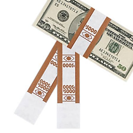 PM™ Company Currency Bands, $5,000.00, Brown, Pack Of 1,000