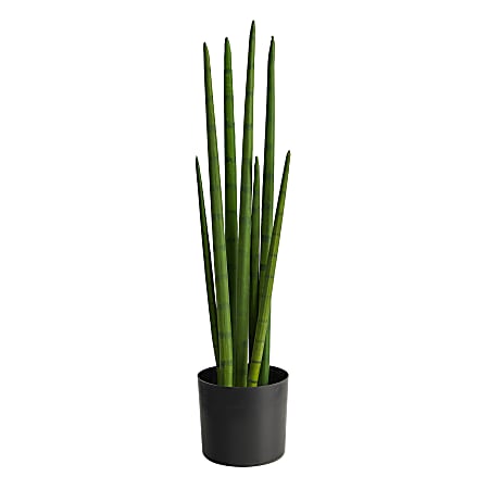 Nearly Natural Sansevieria Snake 23”H Artificial Plant With Planter, 23”H x 4”W x 4”D, Green/Black