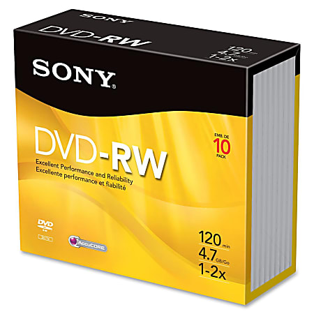 Sony DVD Rewritable Media - DVD-RW - 2x - 4.70 GB - 10 Pack - 120mm - 2 Hour Maximum Recording Time