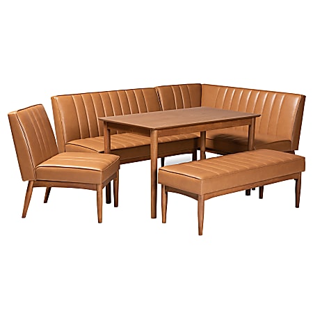 Baxton Studio Daymond 5-Piece Dining Nook Set, Tan/Walnut