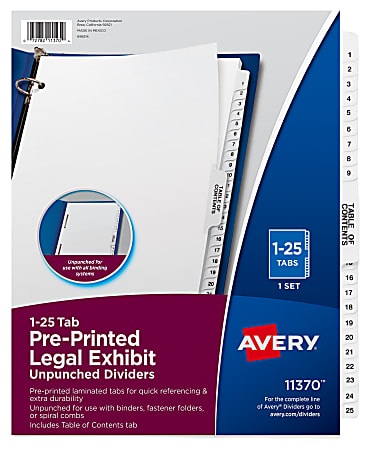 Avery® Premium Collated Legal Dividers Avery® Style, Side-Tab, 1-25 & Table Of Contents, 8-1/2" x 11"