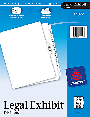 Avery® Premium Collated Legal Dividers Avery® Style, Side-Tab, 26-50 & Table Of Contents, 8-1/2" x 11"