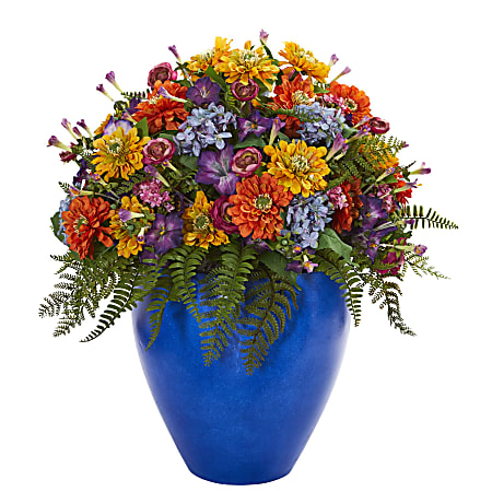 Nearly Natural Mixed 24”H Artificial Giant Floral Arrangement With Blue Vase, 24”H x 22”W x 22”D, Multicolor