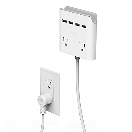 iHome Power Reach 2-Outlet Multiport Solution, 10', White, IH-CT644W