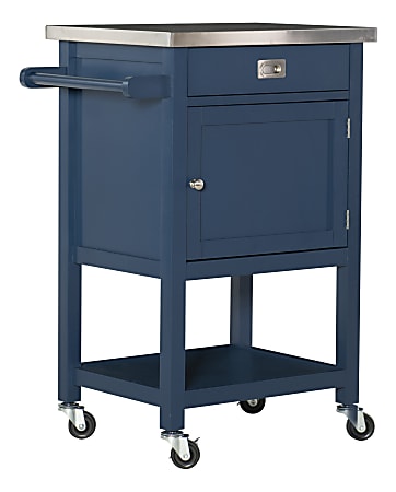 Linon Victoria 36"H Apartment Cart With Stainless-Steel Top, Navy