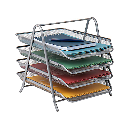 Mind Reader 4-Tier Desktop Organizer Paper Tray, 12-1/2”H x 13-3/4”W x 12”D, Silver