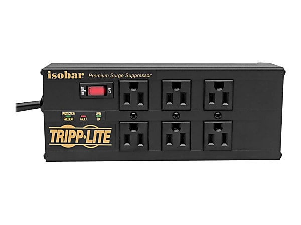 Tripp Lite Isobar 6-Outlet Surge Protector - 10 ft. Cord, Right-Angle Plug, 3840 Joules, 2 USB Ports, Metal Housing - Surge protector - 12 A - AC 120 V - 1440 Watt - output connectors: 8 - 10 ft cord - black
