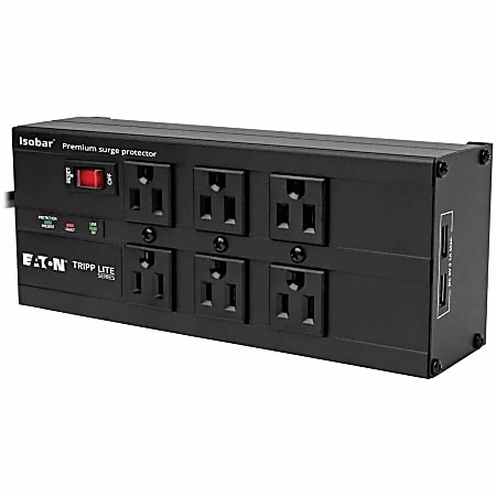 Eaton Tripp Lite Series Isobar 6-Outlet Surge Protector - 10 ft. Cord, Right-Angle Plug, 3840 Joules, 2 USB Ports, Metal Housing - IBAR6ULTRAUSBB