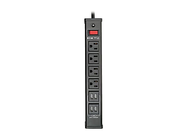 Eaton Tripp Lite Series 4-Outlet Surge Protector Power Strip with 4 USB Ports (4.2A Shared) - 6 ft. Cord, 450 Joules, Metal Housing - TLM446USBB