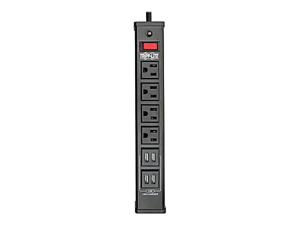 Tripp Lite 4-Outlet Surge Protector Power Strip with 4 USB Ports (4.2A Shared) - 6 ft. Cord, 450 Joules, Metal Housing - Surge protector - 15 A - AC 120 V - 1875 Watt - output connectors: 8 - 6 ft cord - black - for P/N: CLAMPUSBLK, CLAMPUSW