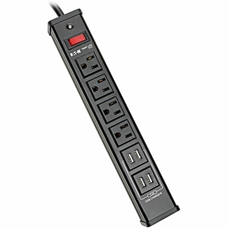 Eaton Tripp Lite Series 4-Outlet Surge Protector Power Strip with 4 USB Ports (4.2A Shared) - 6 ft. Cord, 450 Joules, Metal Housing - TLM446USBB