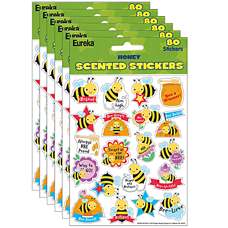 Eureka Scented Stickers, Honey, 80 Stickers Per Pack, Set Of 6 Packs