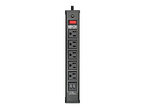 Tripp Lite 5-Outlet Surge Protector Power Strip with 2 USB Ports (3.4A Shared) - 6 ft. Cord, 450 Joules, Metal Housing - Surge protector - 15 A - AC 120 V - 1875 Watt - output connectors: 5 - 6 ft cord - black - for P/N: CLAMPUSBLK, CLAMPUSW