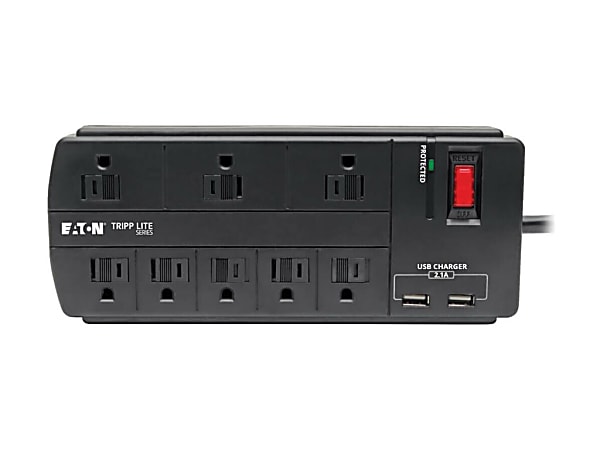 Eaton Tripp Lite Series 8-Outlet Surge Protector Power Strip with 2 USB Ports (2.1A Shared) - 8 ft. Cord, 1200 Joules, Black - TLP88USBB