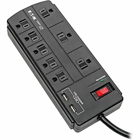 Eaton Tripp Lite Series 8-Outlet Surge Protector Power Strip with 2 USB Ports (2.1A Shared) - 8 ft. Cord, 1200 Joules, Black - TLP88USBB