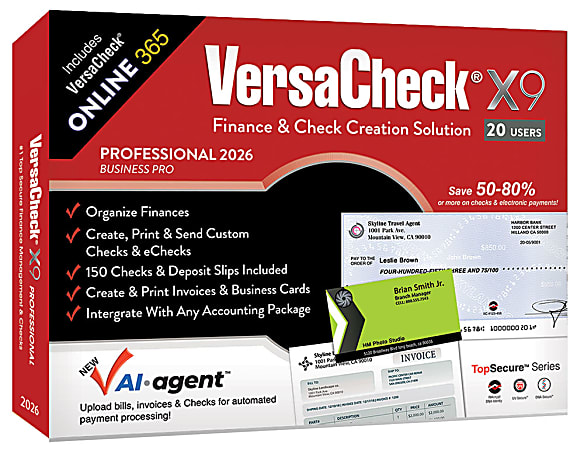 VersaCheck X9 Professional 2026 + VersaCheck ONLINE Pro Bundle, 20 Users, 1-Year Subscription, PC, Download