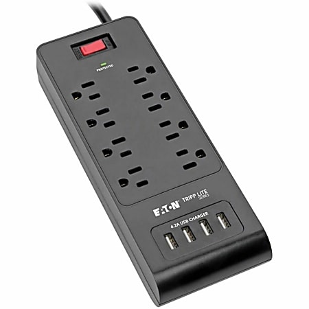 Eaton Tripp Lite Series Surge Protector Power Strip 8-Outlets 4 USB Ports 6ft Cord Black - Surge protector - TLP864USBB