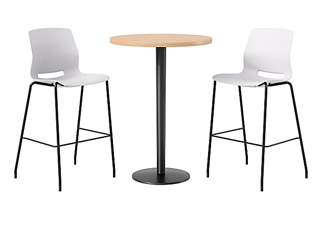 KFI Studios Proof Bistro Round Pedestal Table With Imme Barstools, 2 Barstools, 30", Maple/Black/White Stools