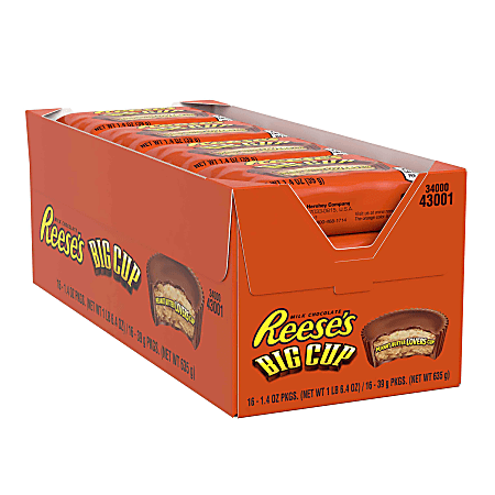 Reese's Big Cup Peanut Butter Cups, 1.4 Oz, Pack Of 16 Cups