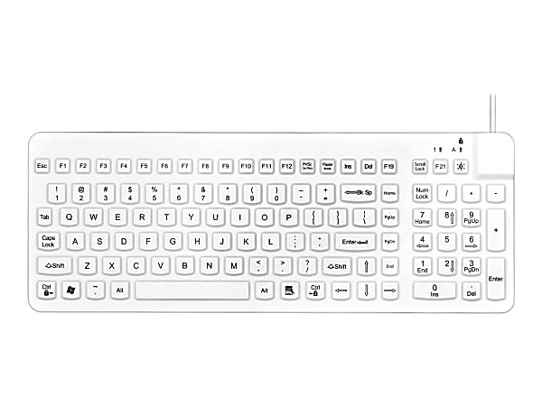 Man & Machine Low Profile Premium Waterproof Disinfectable Keyboard - Cable Connectivity - USB Interface - English, French - Computer - PC, Mac - Industrial Silicon Rubber Keyswitch - White