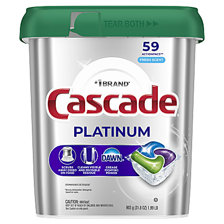 Cascade Platinum Dishwasher ActionPacs, Fresh, 1.99 Lb, Pack Of 59 Pacs