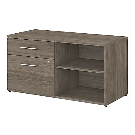Bush Business Furniture Office 500 Low Storage Cabinet With Drawers And Shelves, Modern Hickory, Premium Installation