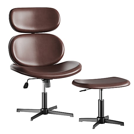 Bestier Swivel Accent Chair With Ottoman, Faux Leather, Dark Brown