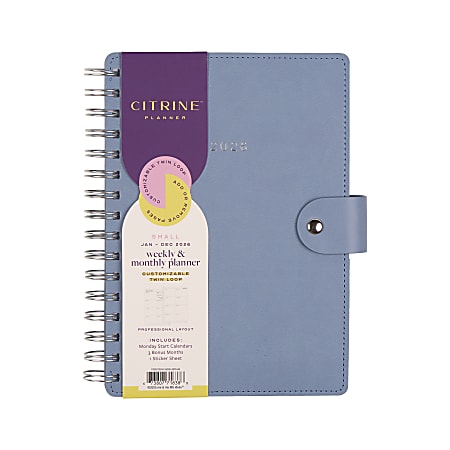 2026 Citrine Monthly/Weekly Small Customizable Twin Loop Planner, 5-3/4" x 8", Indigo, January To December, PZ0027S016