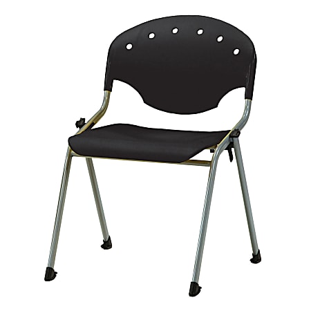 OFM Rico Plastic Seat, Plastic Back Stacking Chair, 18 1/4" Seat Width, Black Seat/Silver Frame, Quantity: 6