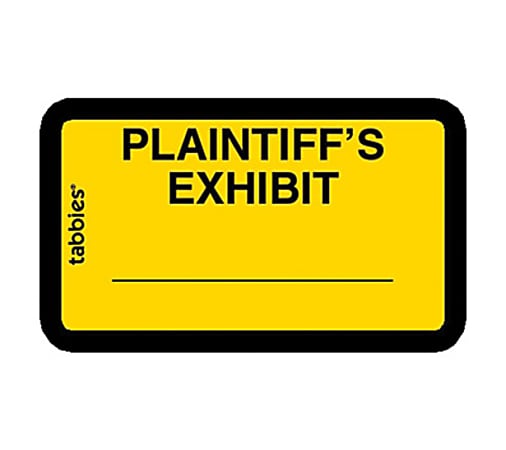 Tabbies Plaintiff's Exhibit Legal File Labels, 58094, 1 5/8"W x 1"L, Yellow, Pack Of 252