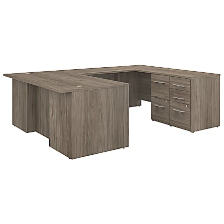 Bush Business Furniture Office 500 72"W U-Shaped Executive Desk With Drawers, Modern Hickory, Premium Installation