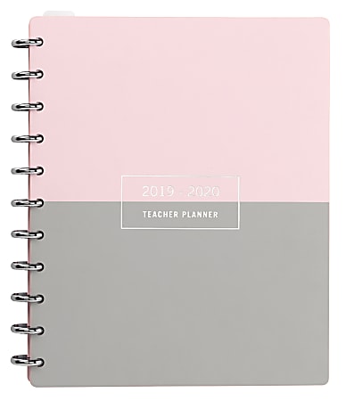 TUL™ Custom Note-Taking System Discbound Monthly Teacher Planner, 8-1/2" x 11", Pink/Gray, July 2019 To June 2020