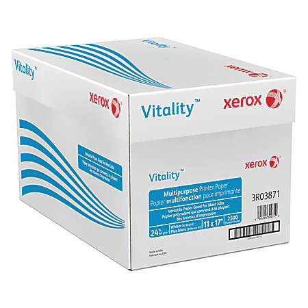 Xerox® Vitality™ Multi-Use Printer & Copy Paper, 5 Reams, White, Ledger (11" x 17"), 2500 Sheets Per Case, 24 Lb, 92 Brightness, FSC® Certified