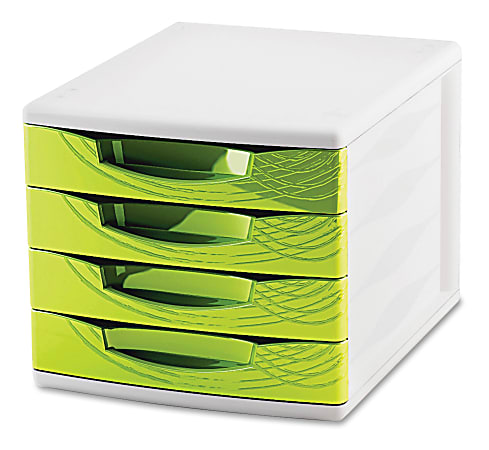 CEP Origins Plastic 4-Drawer Desktop Sorting Module, 10 7/16" x 11 13/16" x 14 1/2", White/Green