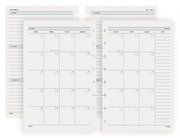 TUL™ Custom Note-Taking System Discbound Notebook Academic Weekly/Monthly Refill, 5-1/2" x 8-1/2", July 2019 To June 2020, TULJRFILR-AY