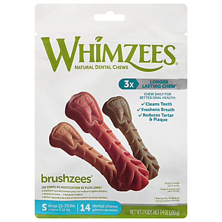 Whimzees Brushzees Natural Dental Chews, Small, 7.4 Oz, Total Qty 4