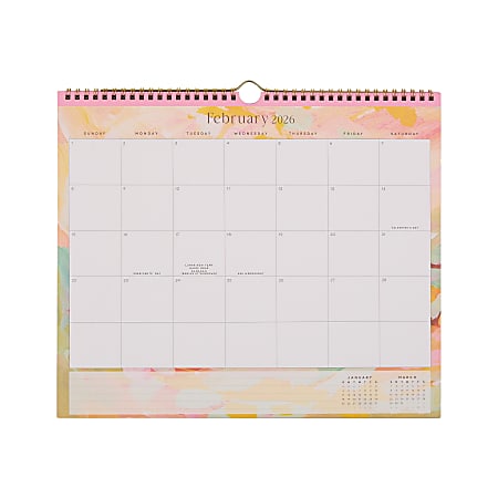 2026 Happy Planner Monthly Wall Calendar, 14” x 12”, 51% Recycled, Bright & Brushy, January To December, CW0002S006