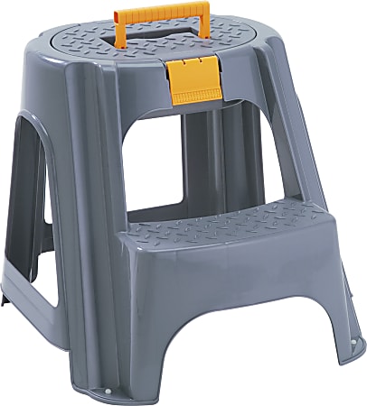 Inval Rimax 2-Step Plastic Step Stool With Top Organizer Compartment, 17-7/16”H x 18-15/16”W x 21-1/4”D, Gray