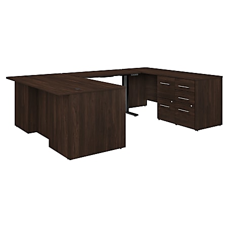 Bush Business Furniture Office 500 Height-Adjustable U-Shaped Executive Desk With Drawers, 72"W, Black Walnut, Premium Installation