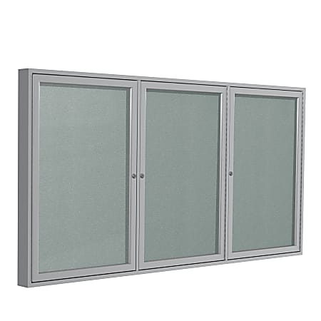 Ghent 3 Door Enclosed Vinyl Bulletin Board, Satin Aluminum Frame, 48"H x 72"W, Silver