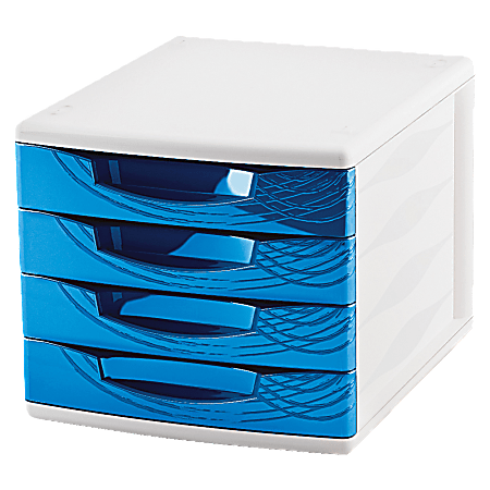 CEP Origins Plastic 4-Drawer Organizer, 9 3/4" x 11 1/2" x 15 5/8", White/Ocean Blue