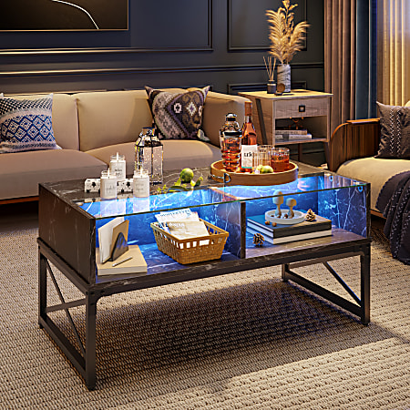 Bestier LED Rectangular Coffee Table With Glass Shelf 19 1516 H x