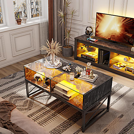 Bestier LED Rectangular Coffee Table With Glass Shelf 19 1516 H x